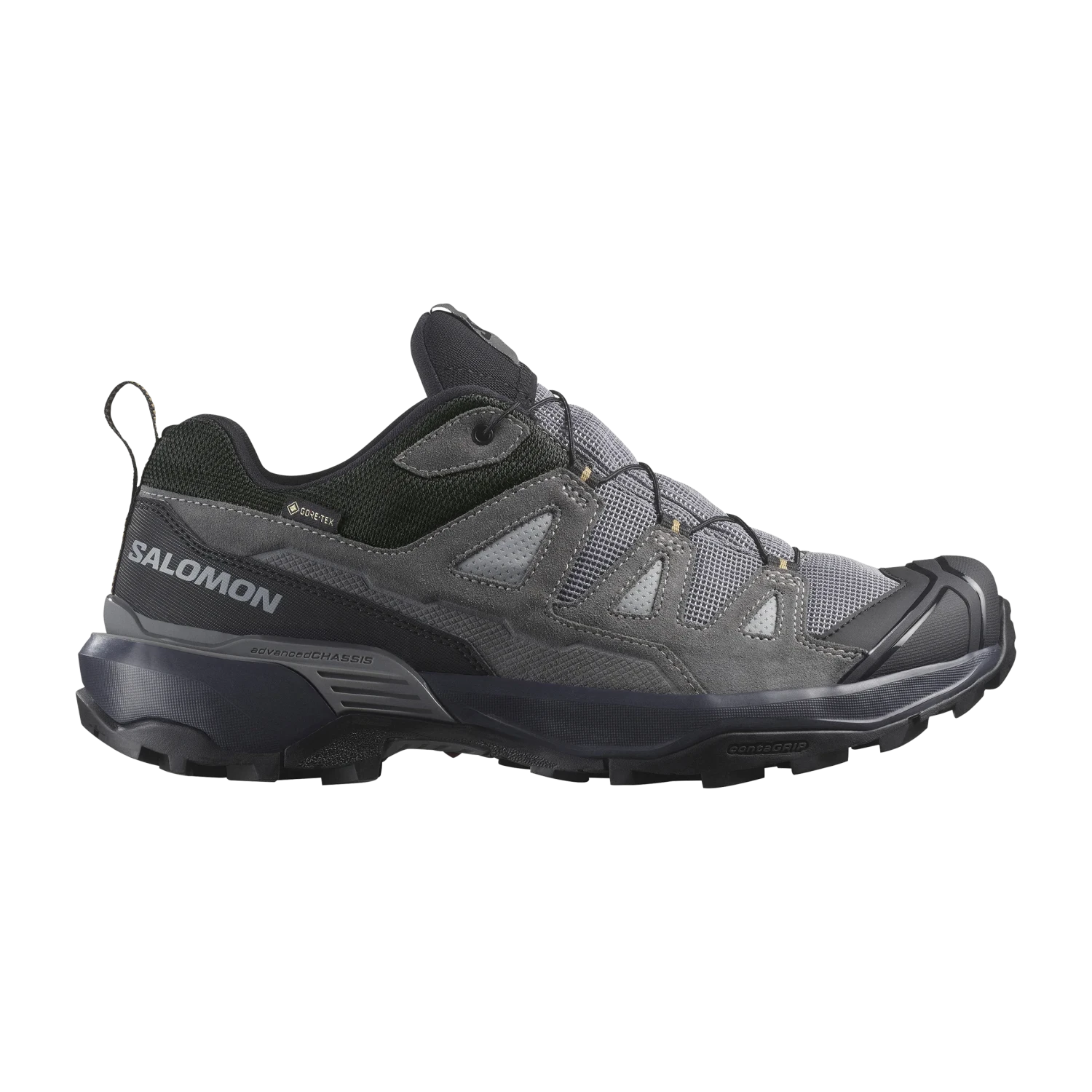 Salomon Men's X Ultra 360 Leather Gore-Tex in sharkskin & Castlerock, side view