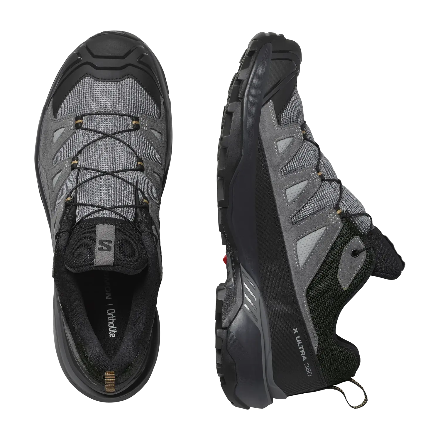 Salomon Men's X Ultra 360 Leather Gore-Tex in sharkskin & Castlerock, top view