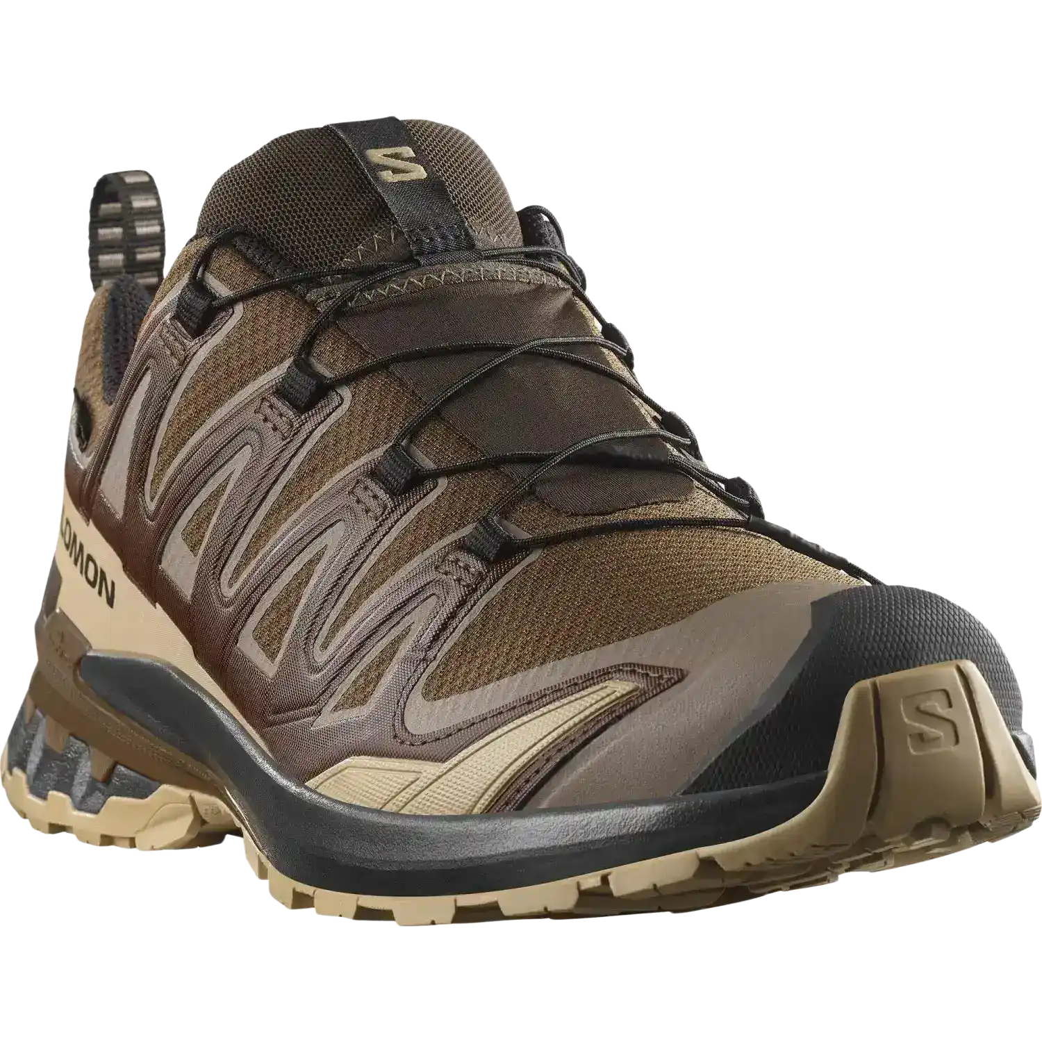Salomon Men's XA Pro 3D V9 Gore-Tex Running Shoes in dark earth & desert tan, front view