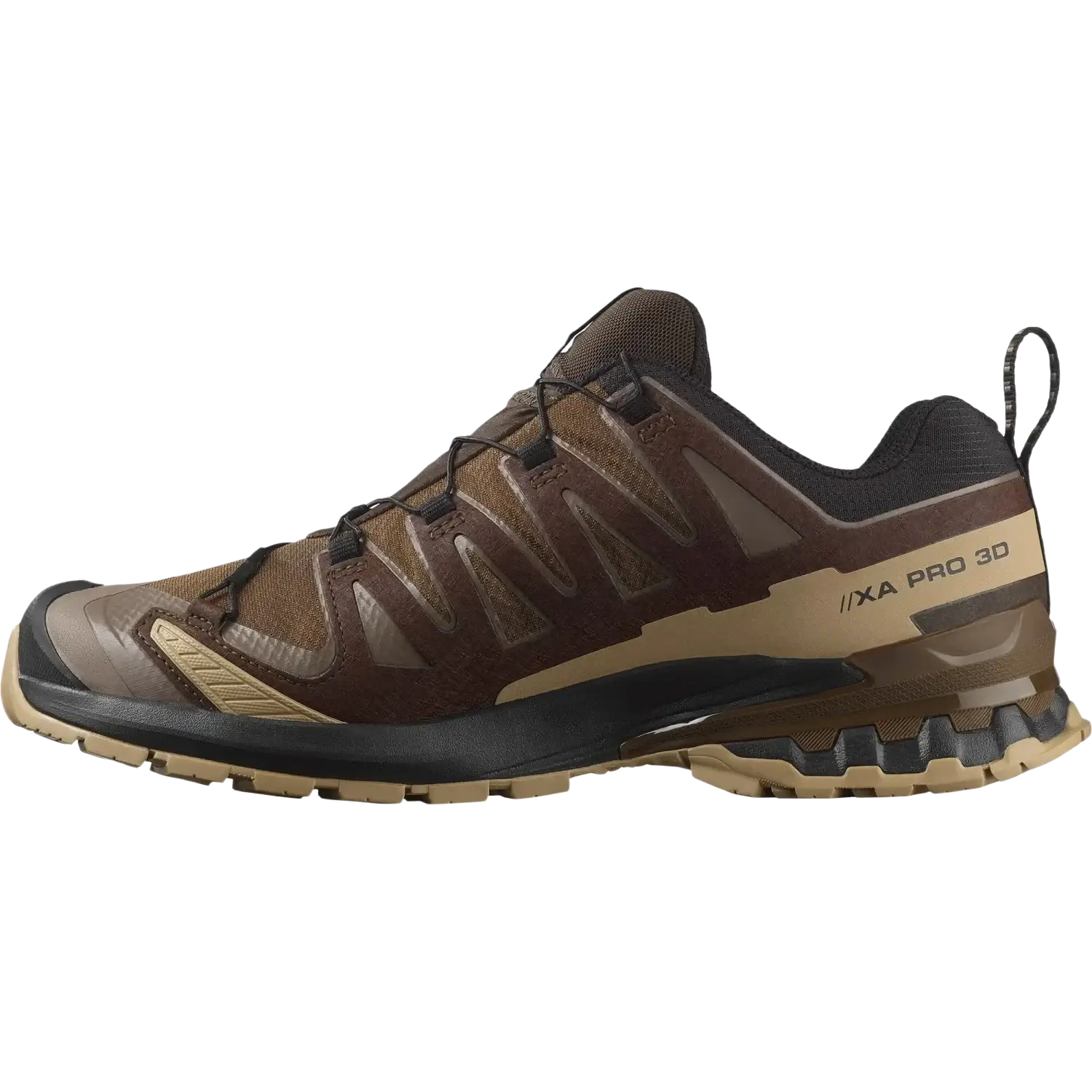 Salomon Men's XA Pro 3D V9 Gore-Tex Running Shoes in dark earth & desert tan, inside view