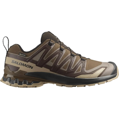 Salomon Men's XA Pro 3D V9 Gore-Tex Running Shoes in dark earth & desert tan, side view