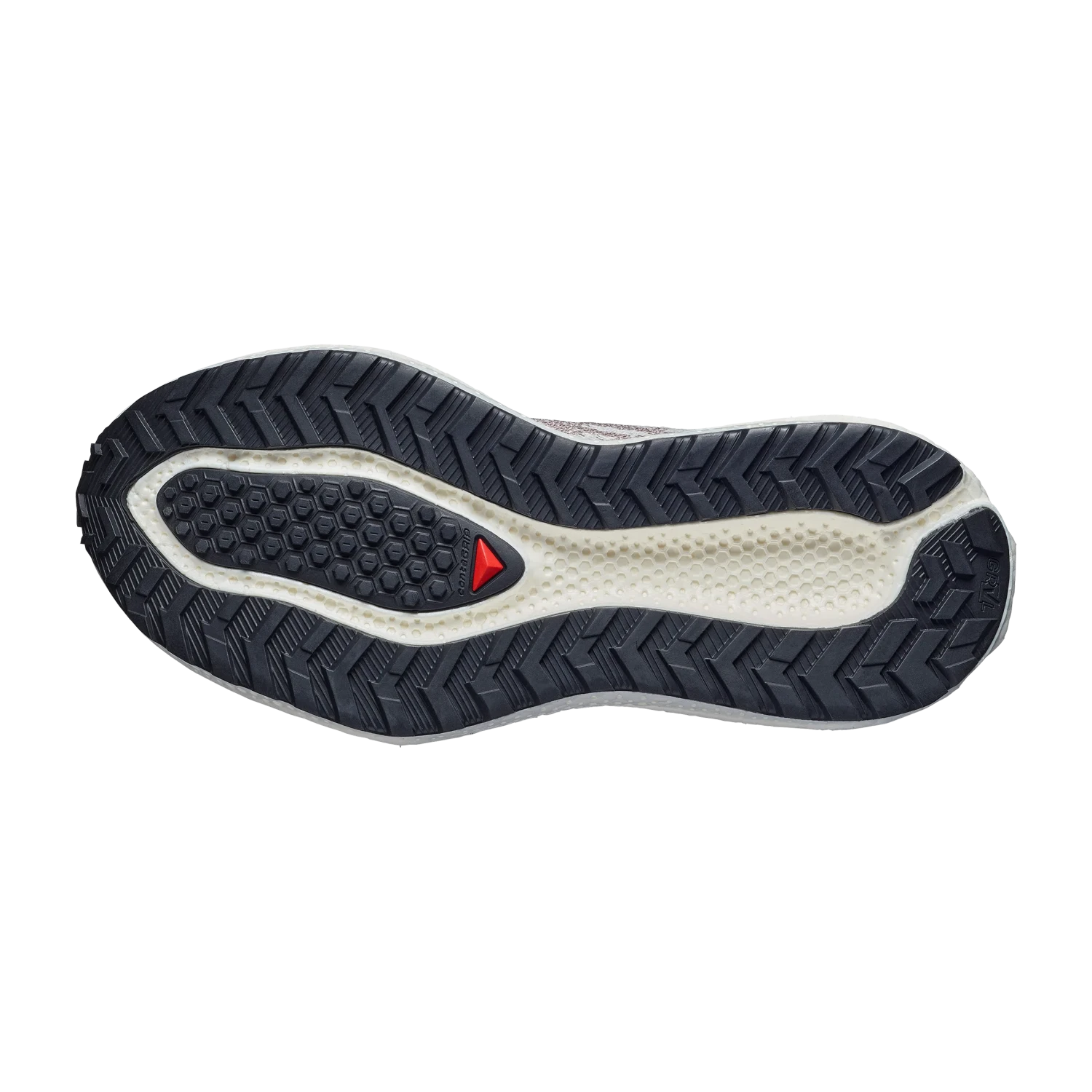 Salomon Women's Aero Glide 4 GRVL in vanilla ice, black & iron, sole view
