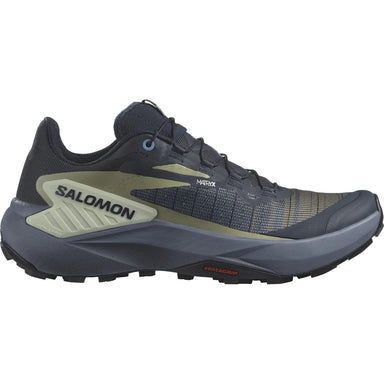 Salomon Women's GENESIS Trail Running Shoes in carbon, grisaille & aloe, side view