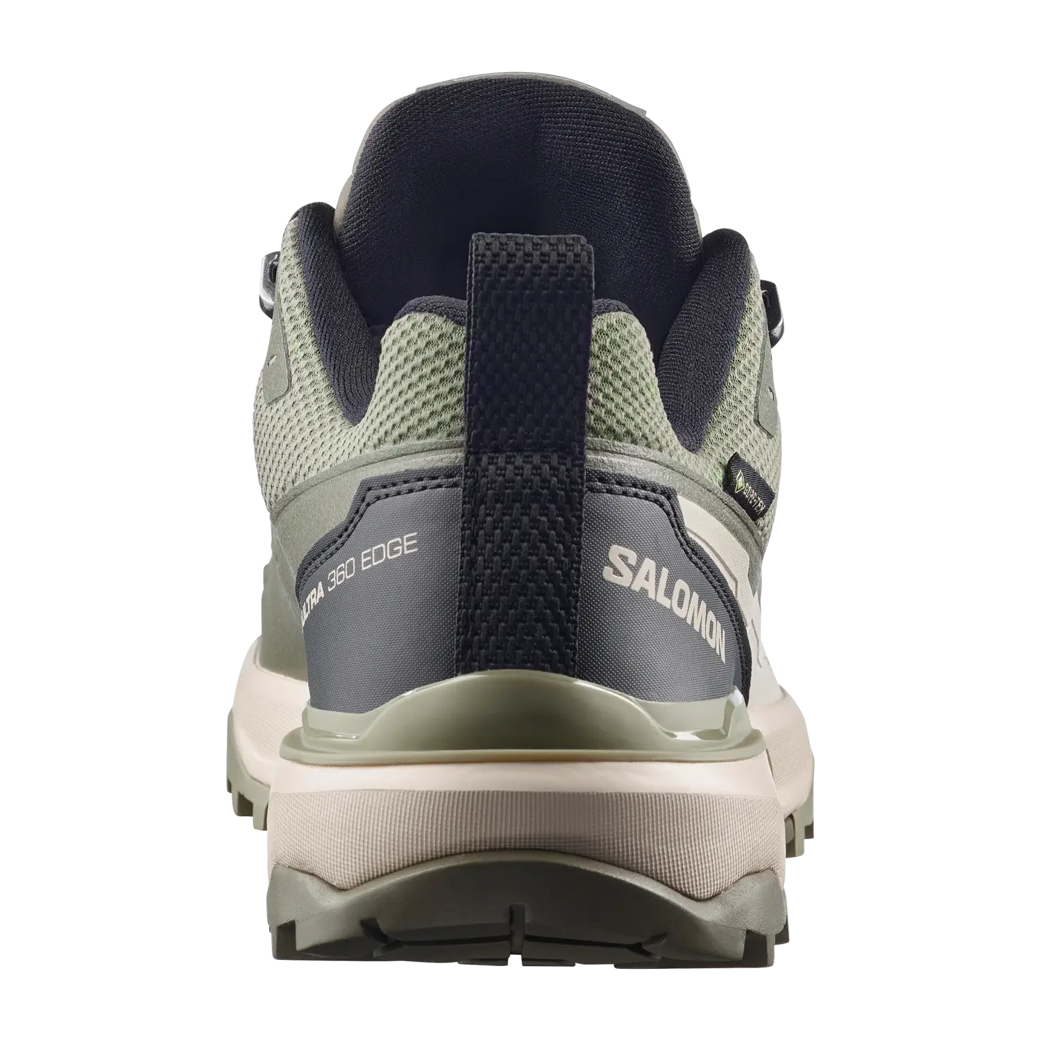 Salomon Women's X Ultra 360 Edge Gore-Tex in tea & deep lichen green, back view