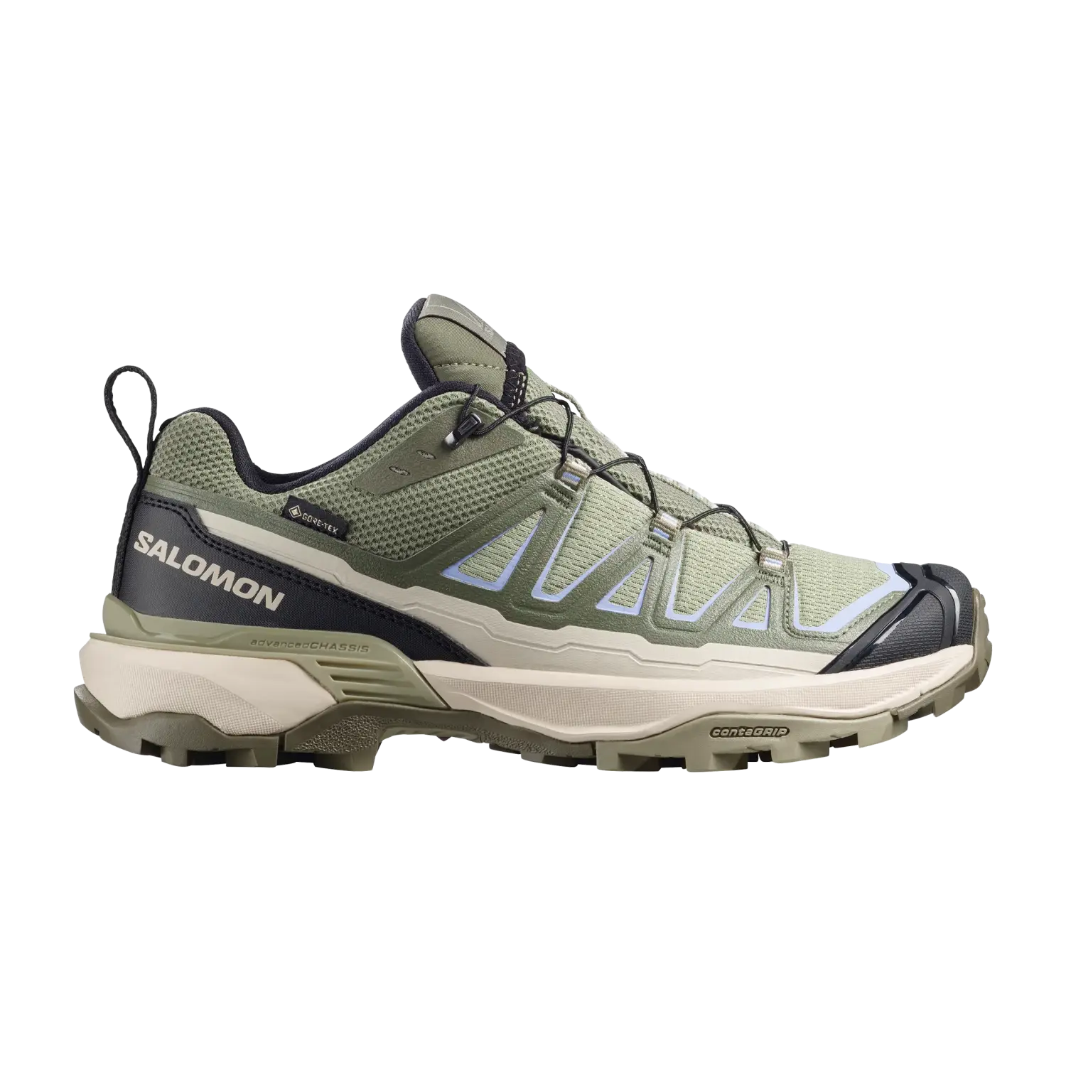 Salomon Women's X Ultra 360 Edge Gore-Tex in tea & deep lichen green, side view