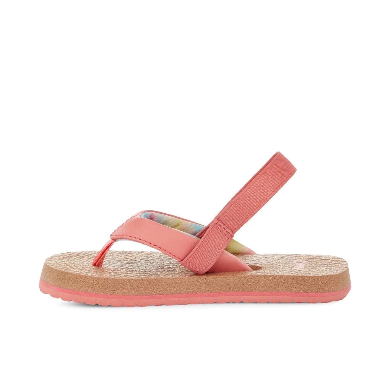 Sanuk Kids Yoga Mat Sandals shown in the Coral color option.  Inside view.