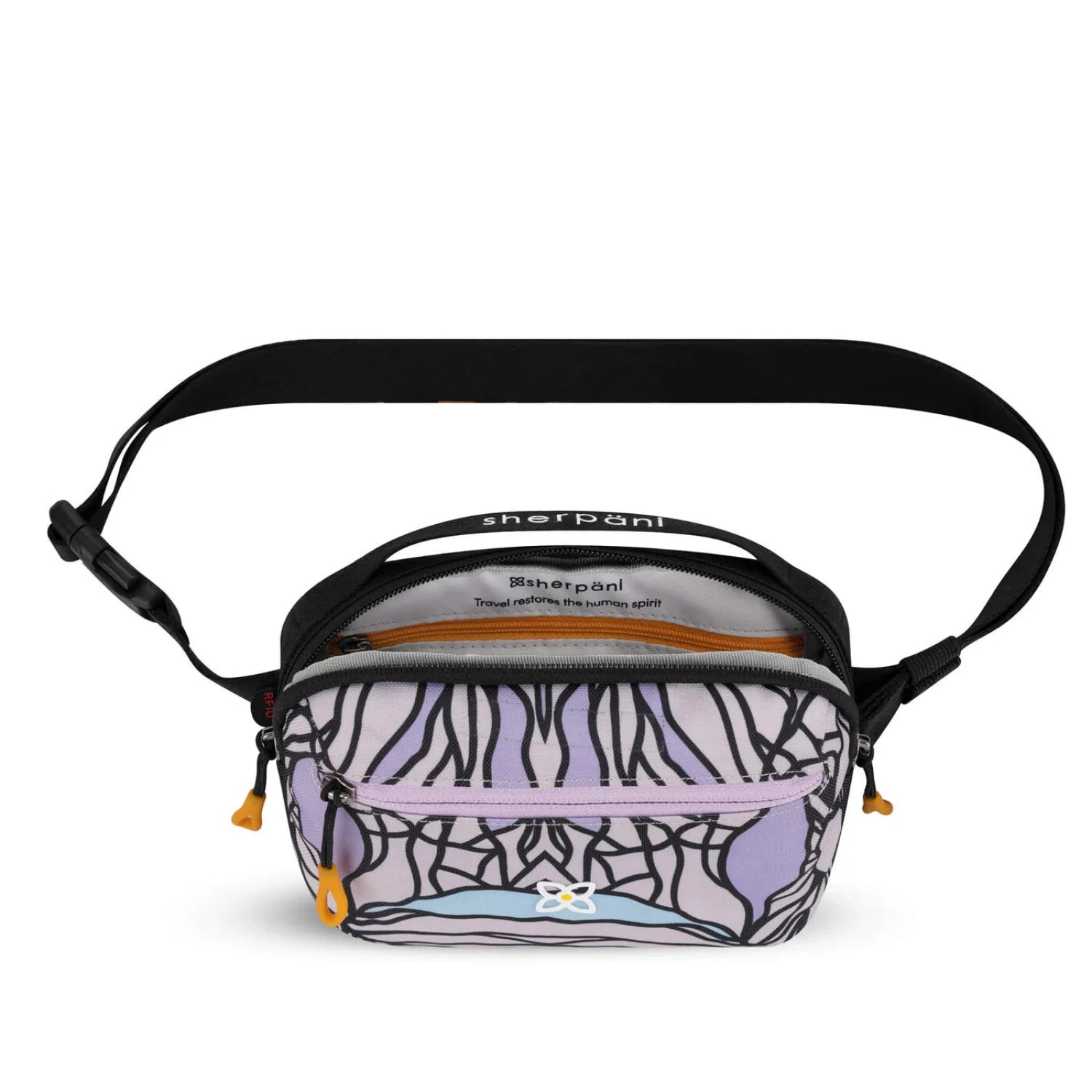 Sherpani Hyk Hip Pack, Bloom, front view open 