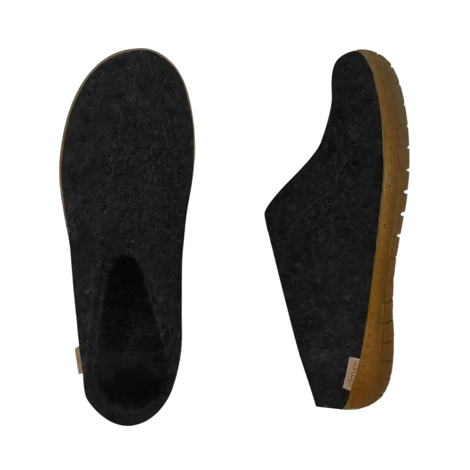 Glerups Slip-On with Natural Rubber Sole in Charcoal Honey, top and side view