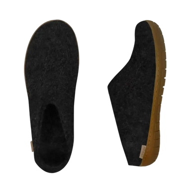 Glerups Slip-On with Natural Rubber Sole in Charcoal Honey, top and side view