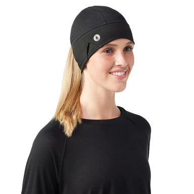 smartwool active fleece ponytail beanie in black front model view