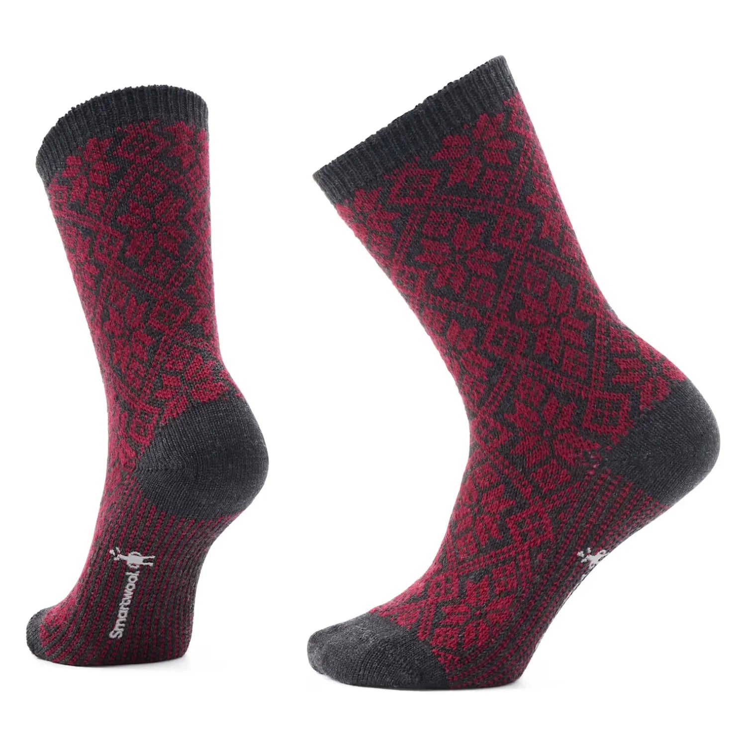 smartwool everyday cozy traditional snowflake crew socks in tibetan red pair view