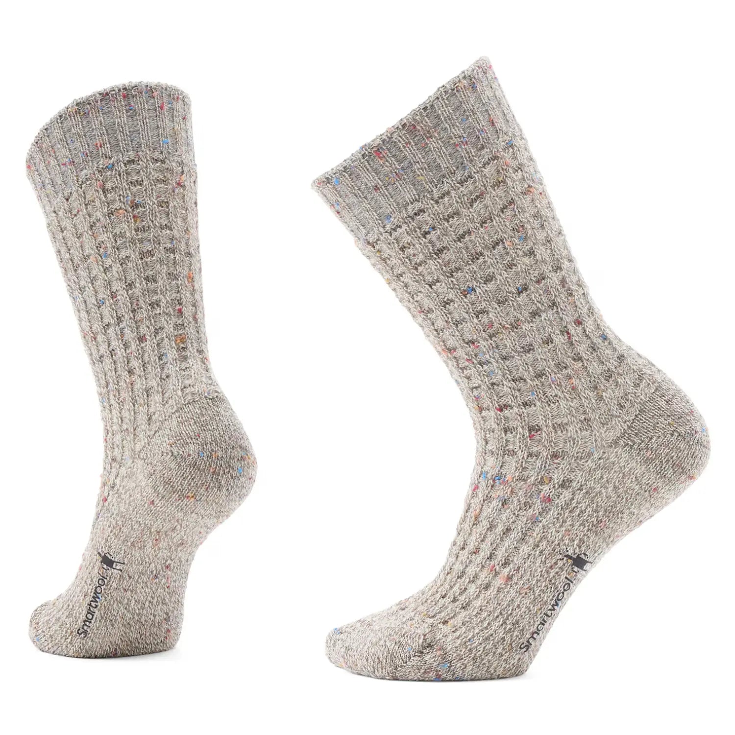 smartwool everyday cozy waffle press crew socks in taupe - natural marl