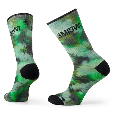 Smartwool Athletic Far Out Tie Dye Print Targeted Cushion Crew Socks Winter Moss Bottom and Side View