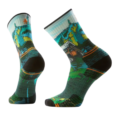 Smartwool Hike Targeted Cushion Trail Trekker Print Crew Socks in Winter Moss, pair