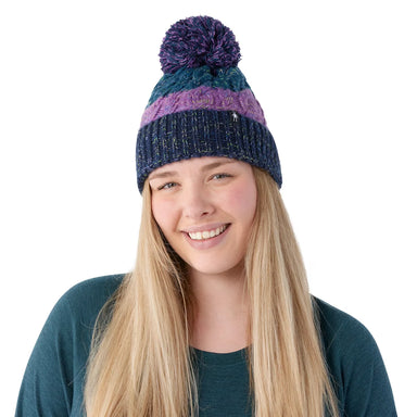 smartwool isto retro beanie in twilight blue front model view