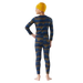 Smartwool Kid's Classic Thermal Merino Base Layer Bottom in Deep Navy Geo Peaks, back view on model 