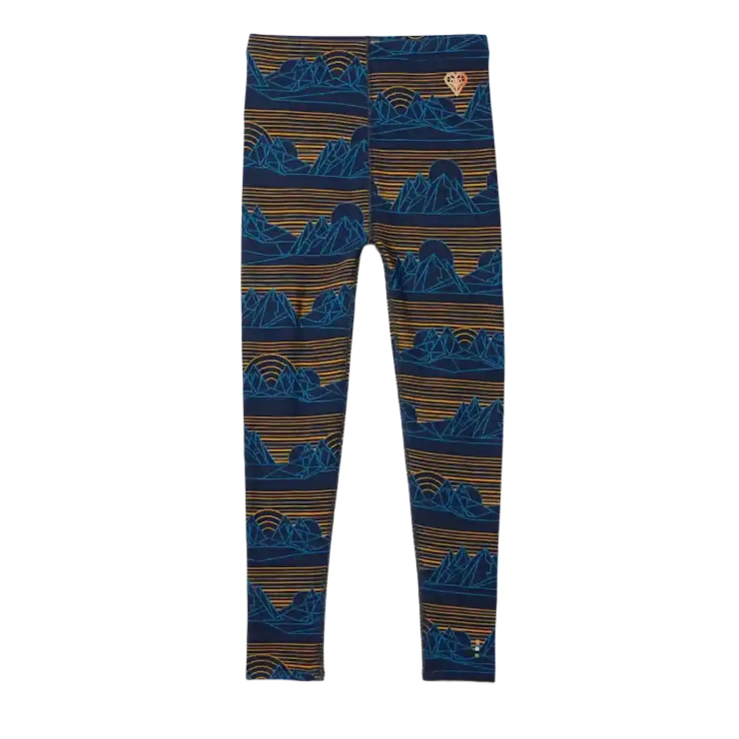 Smartwool Kid's Classic Thermal Merino Base Layer Bottom in Deep Navy Geo Peaks, front view flat
