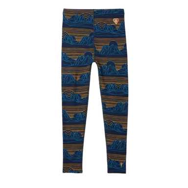 Smartwool Kid's Classic Thermal Merino Base Layer Bottom in Deep Navy Geo Peaks, front view flat