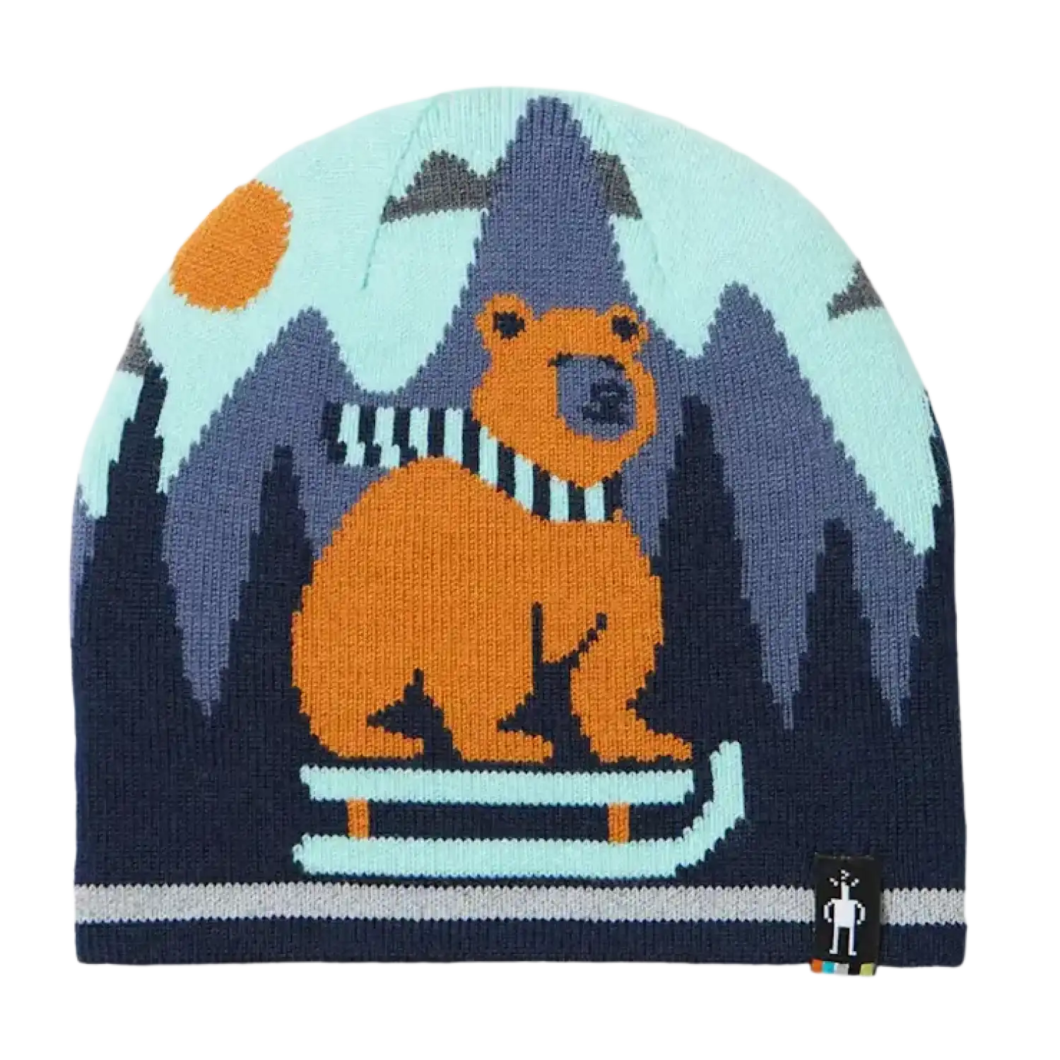 Smartwool Kid's Reversible Art Beanie in Pacific Blue, front view flat