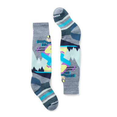 smartwool kids wintersport full cushion mountain moose pattern over the calf socks in pewter blue back flat view