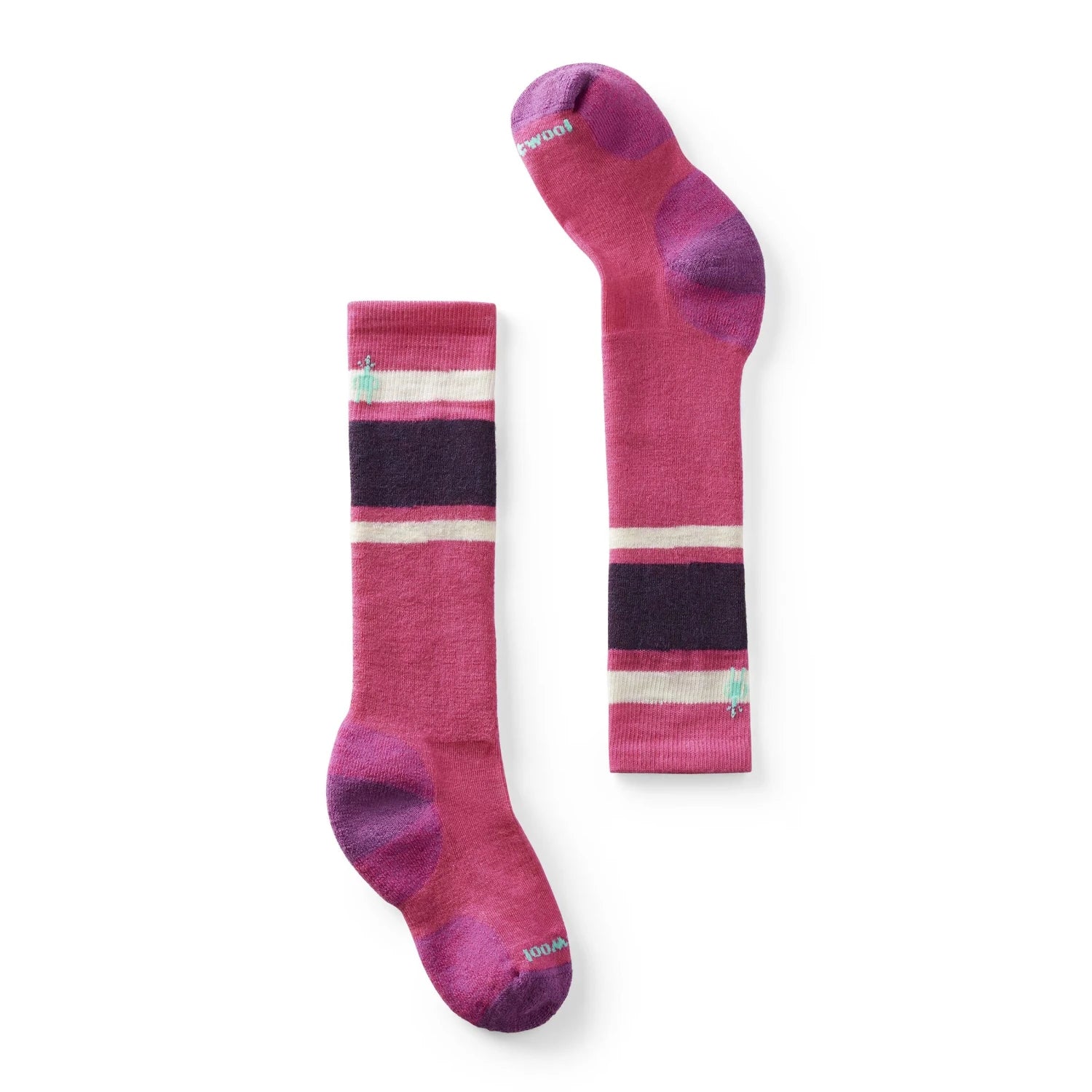 Smartwool K's Wintersport Stripe Over The Calf Socks, Power Pink, flat view