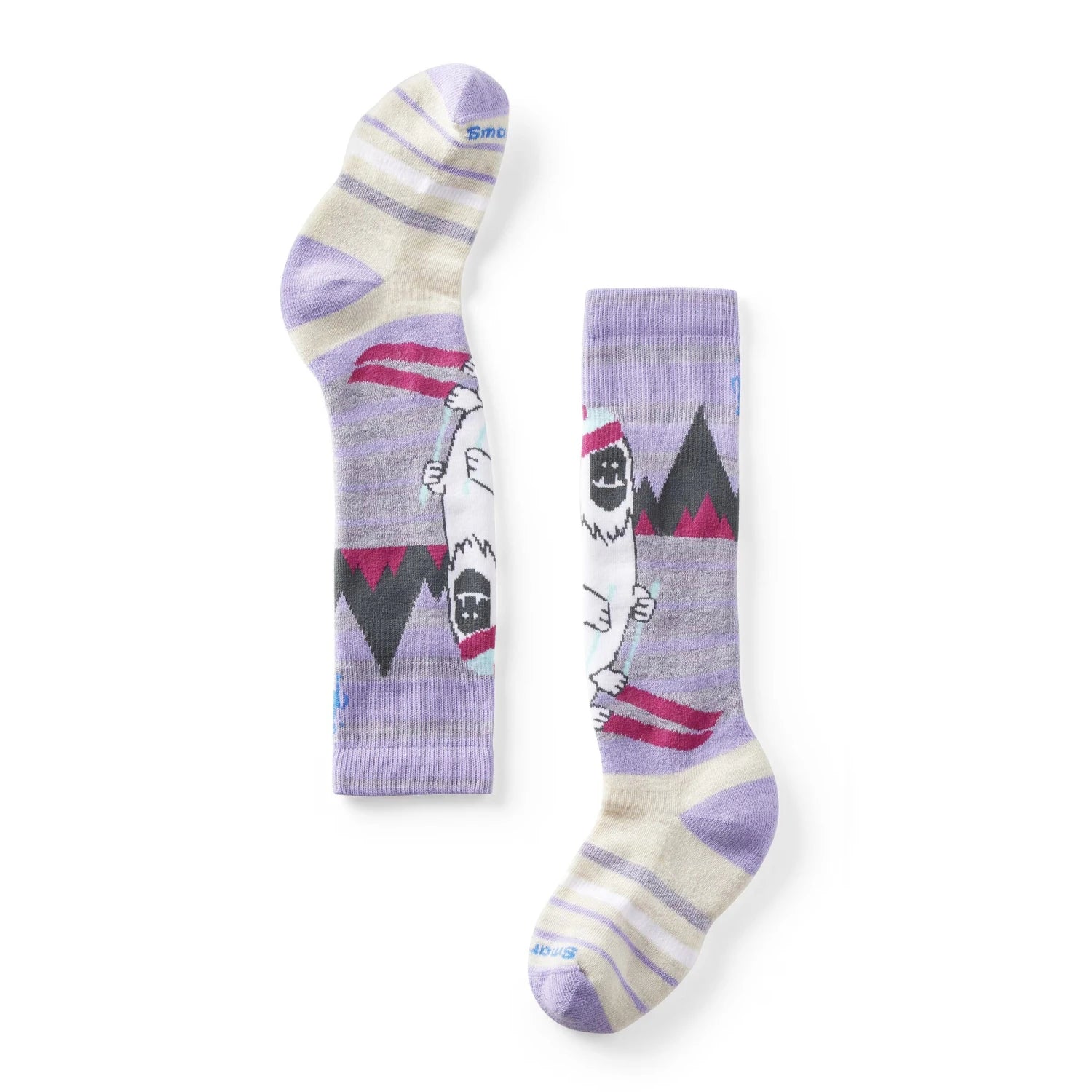 Smartwool Kid's Wintersport Yeti Pattern Over The Calf Socks, Ultra Violet, flat view 