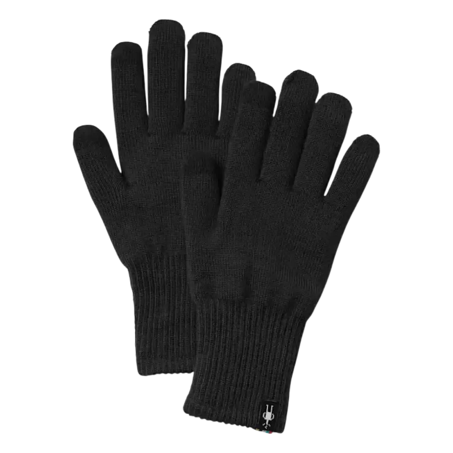 Smartwool Liner Glove in Black, front and back view flat