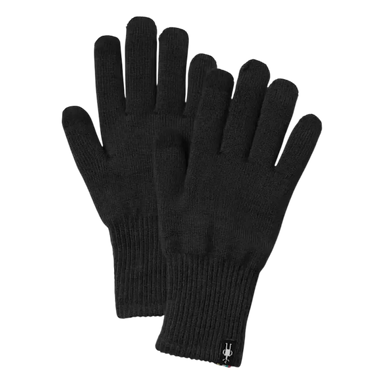 Smartwool Liner Glove in Black, front and back view flat