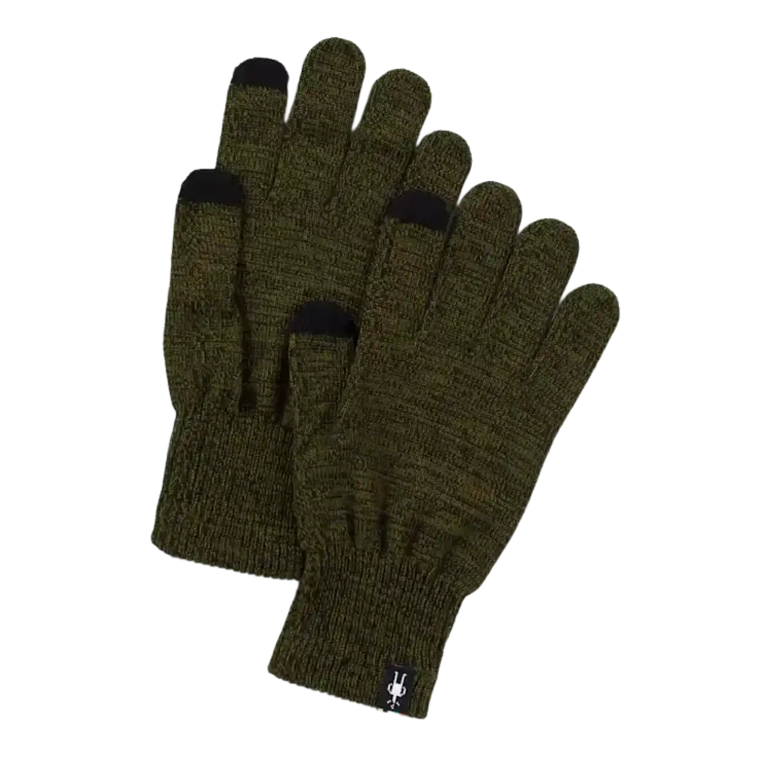 Smartwool Liner Glove in Winter Moss Heather, front and back view flat