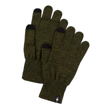 Smartwool Liner Glove in Winter Moss Heather, front and back view flat