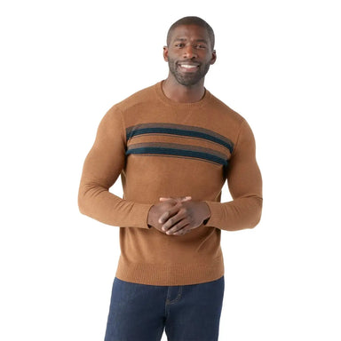 Smartwool M's Sparwood Stripe Crew Sweater, Fox Brown Heather, front view on model