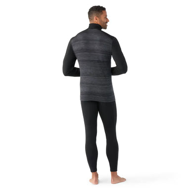 smartwool mens classic thermal merino baselayer 1/4 zip in black color shift back model view