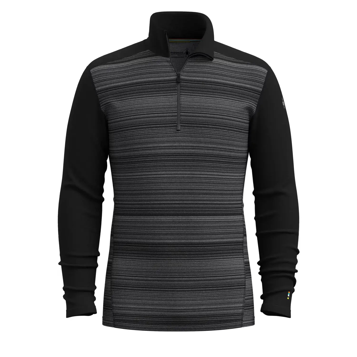 smartwool mens classic thermal merino baselayer 1/4 zip in black color shift front flat view