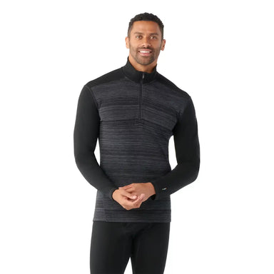 smartwool mens classic thermal merino baselayer 1/4 zip in black color shift front model view