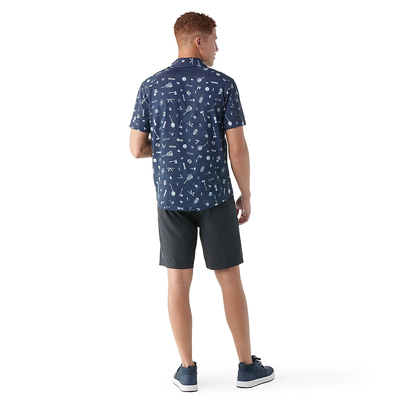 Smartwool Men's Everyday Short Sleeve Button Down Deep Navy/Gone Campin' Model Back