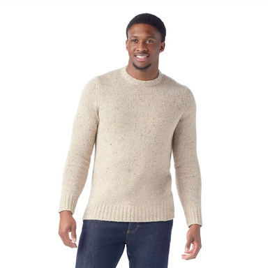 smartwool mens heavy crew sweater in oat heather front model view