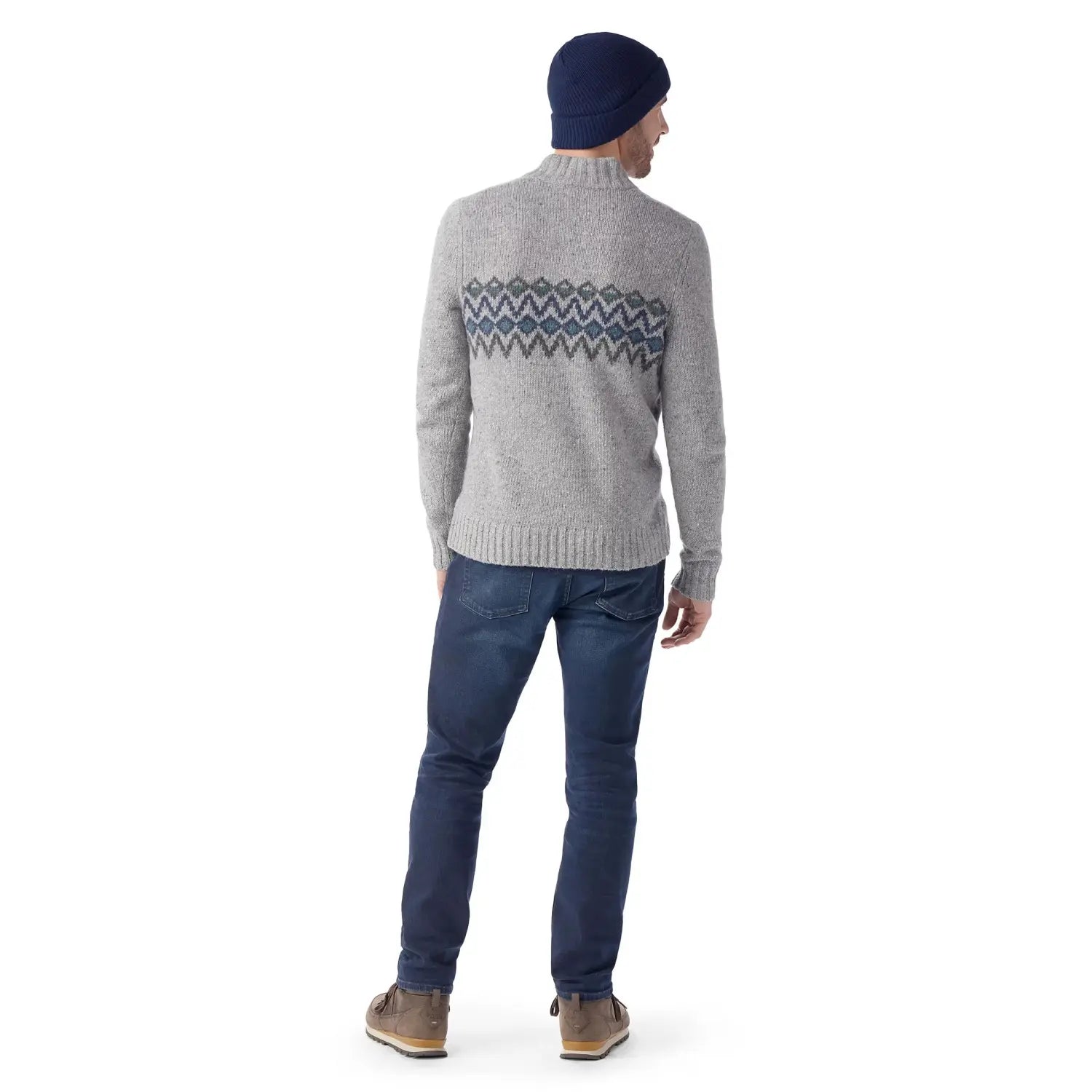 Smartwool Men's Heavy Henley Sweater shown in the Light Grey Heather color option. Back view. 