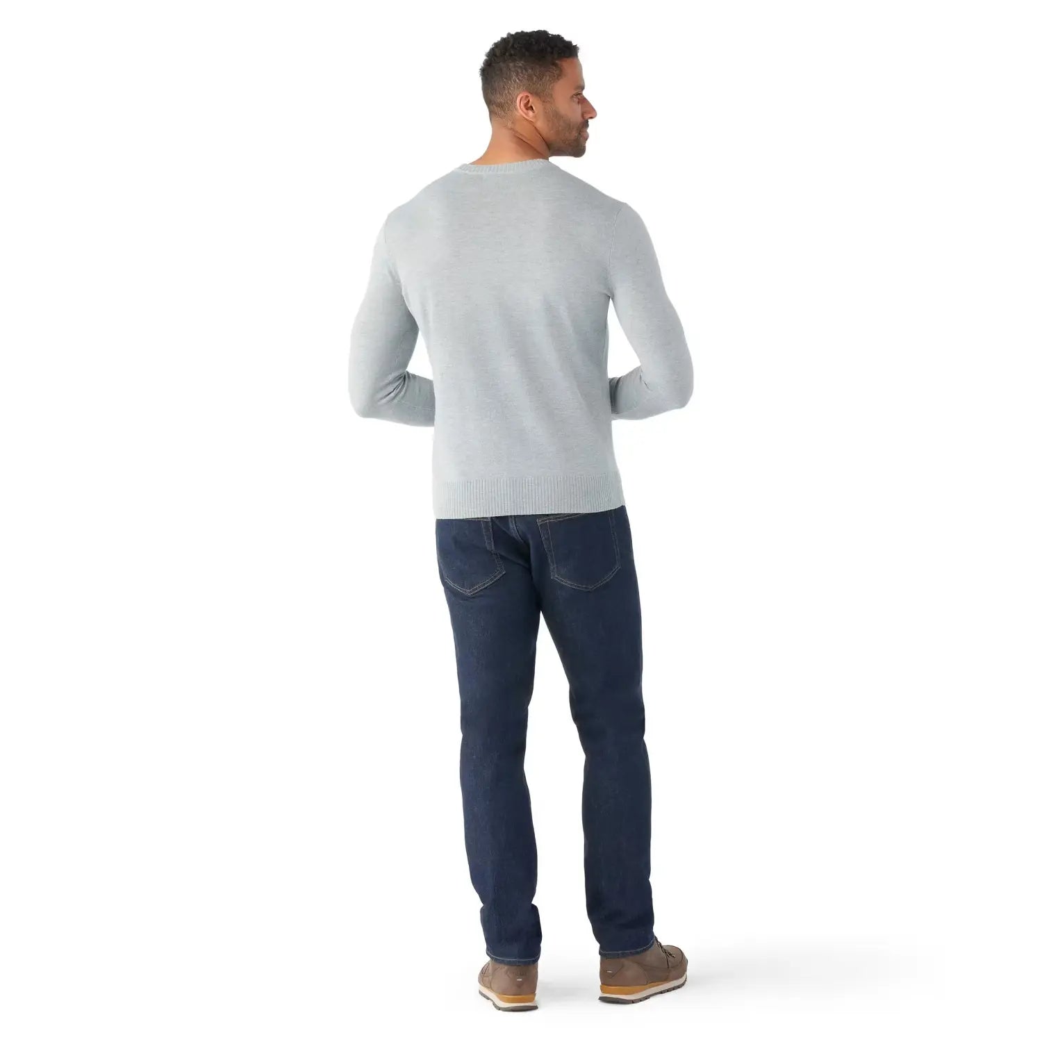 Smartwool Men's Sparwood Crew Sweater shown in the Light Grey Heather color option. Back view.