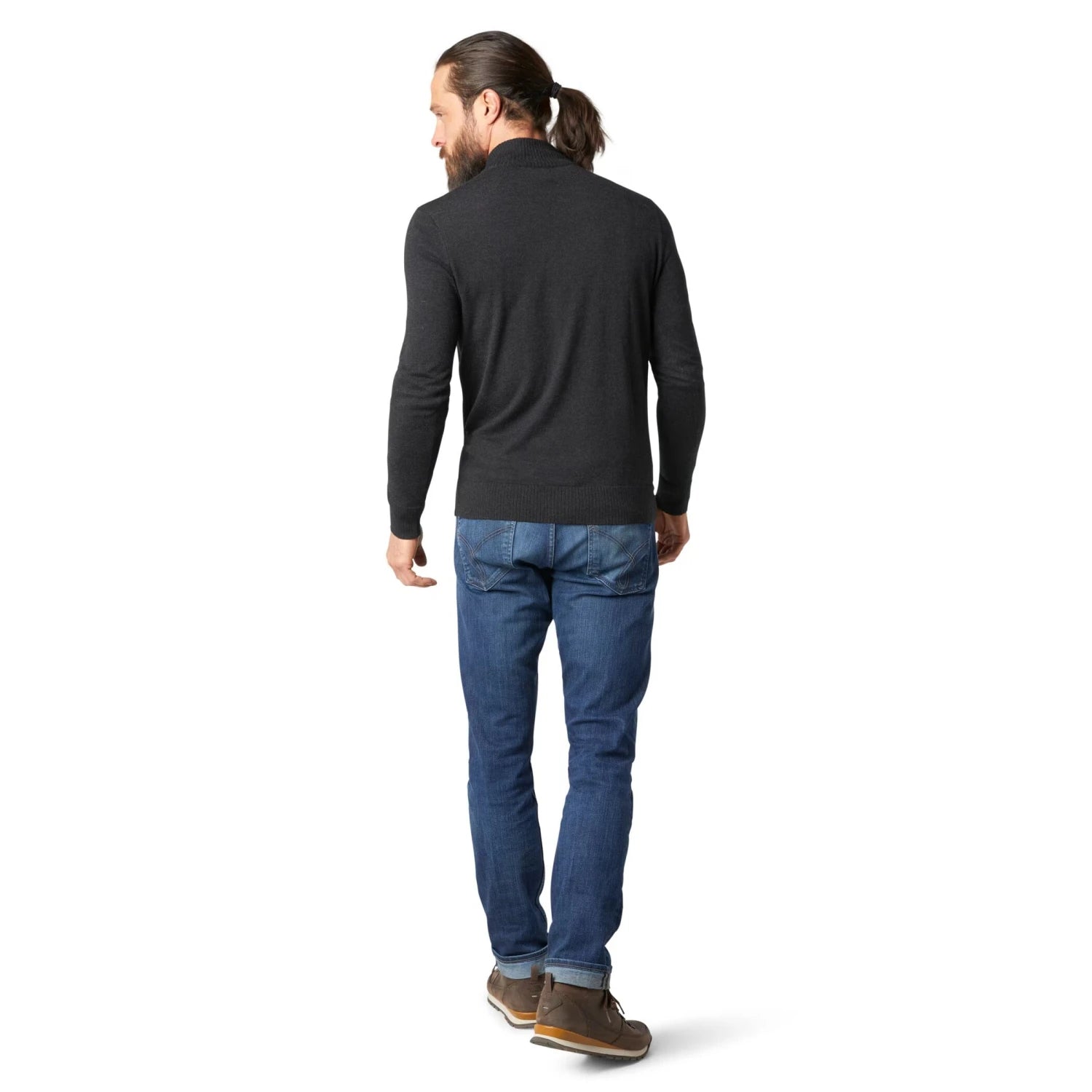 Smartwool M's Sparwood 1/2 Zip Sweater, Charcoal Heather, back view on model 