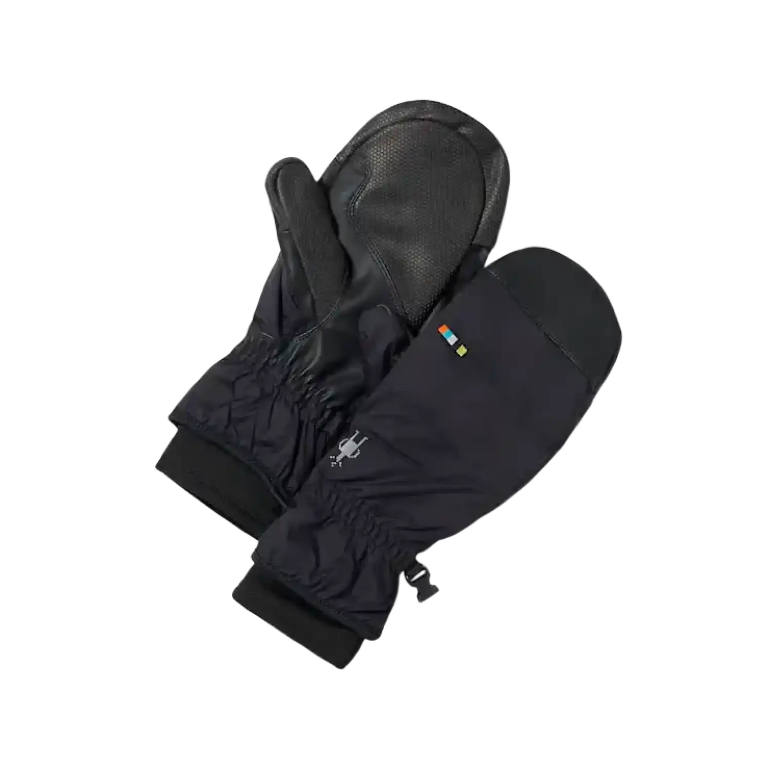Smartwool Smartloft Mitten in Black, front and back view flat