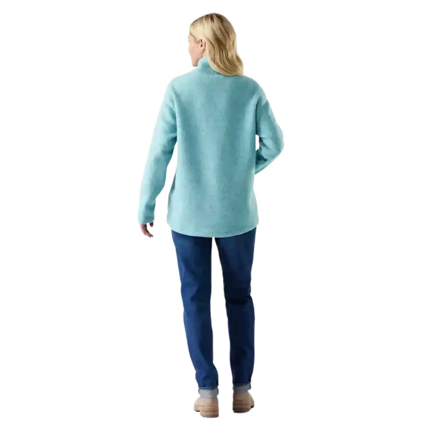 Smartwool Women's Second Cut™ Fleece Pullover in Pacific Blue, back view on model 