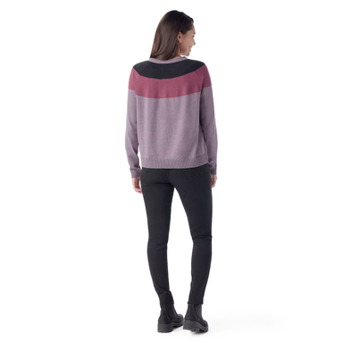 smartwool womens edgewood colorblock crew sweater in chalk violet heather back model view