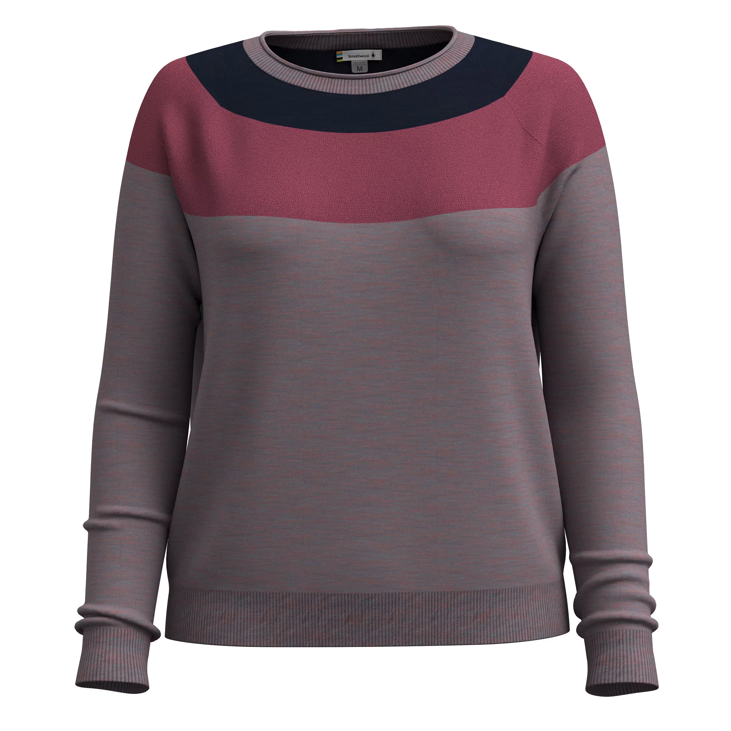 smartwool womens edgewood colorblock crew sweater in chalk violet heather front flat view