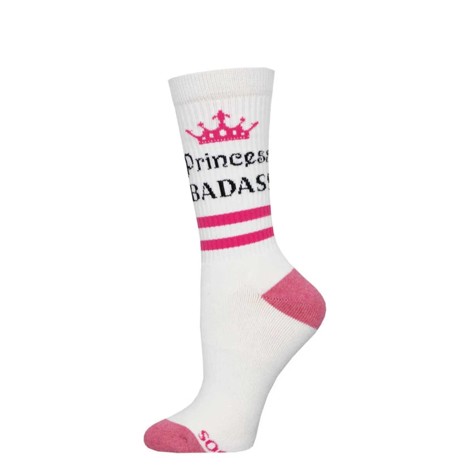 Socksmith Active Crew Sock, in white & princess badass