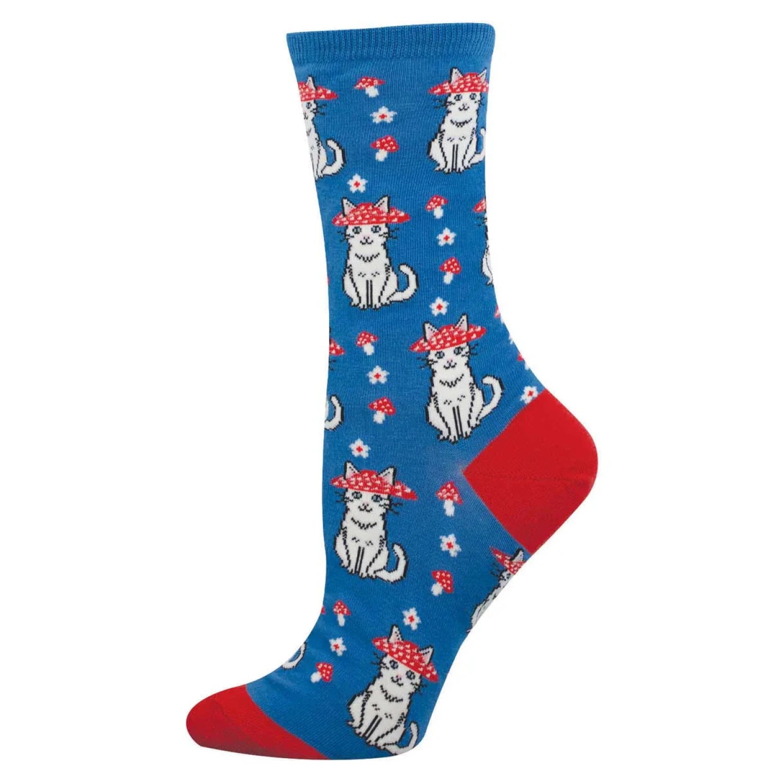 Socksmith Cotton Crew Socks in blue/mushroom cat