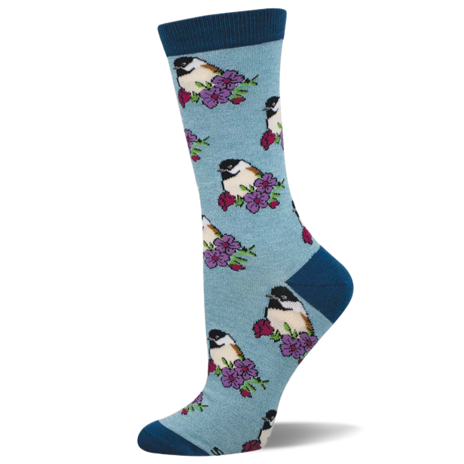 Socksmith Cotton Crew Socks in blue/perching chickadee