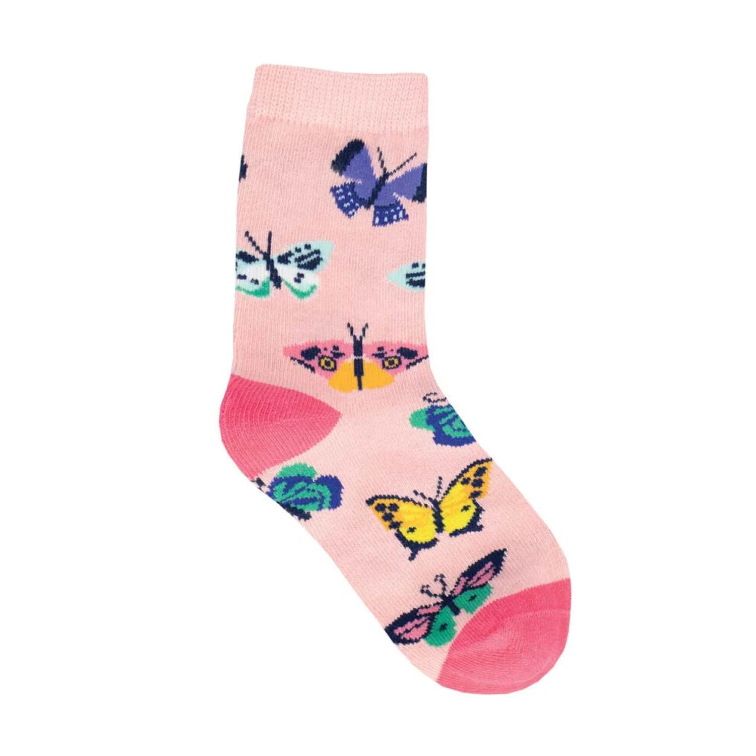 Socksmith Kid's Cotton Crew Sock in pink butterfly migration