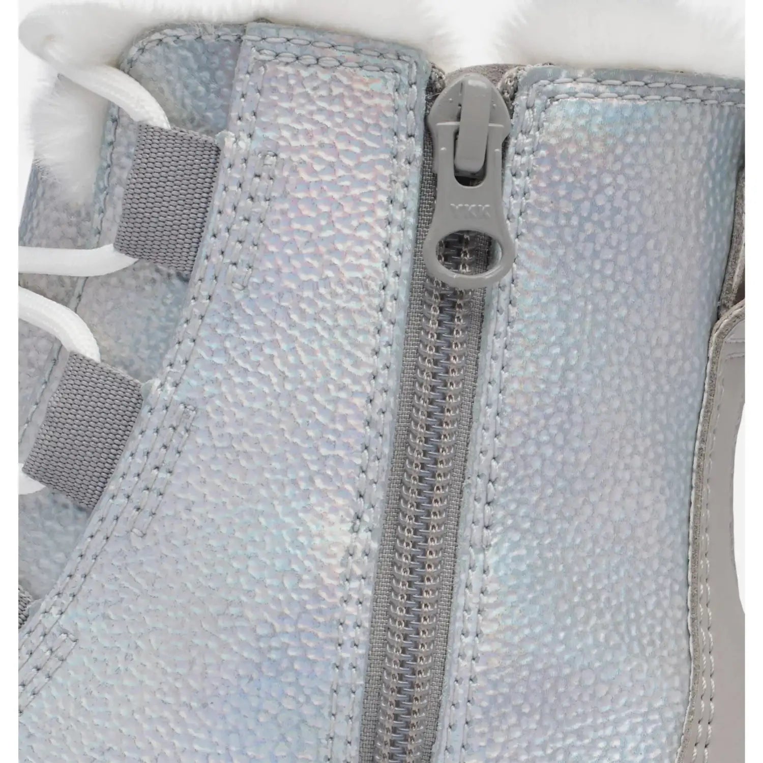 SOREL K's EXPLORER™ III Waterproof Boot, Pure Silver Chrome, view of zipper 