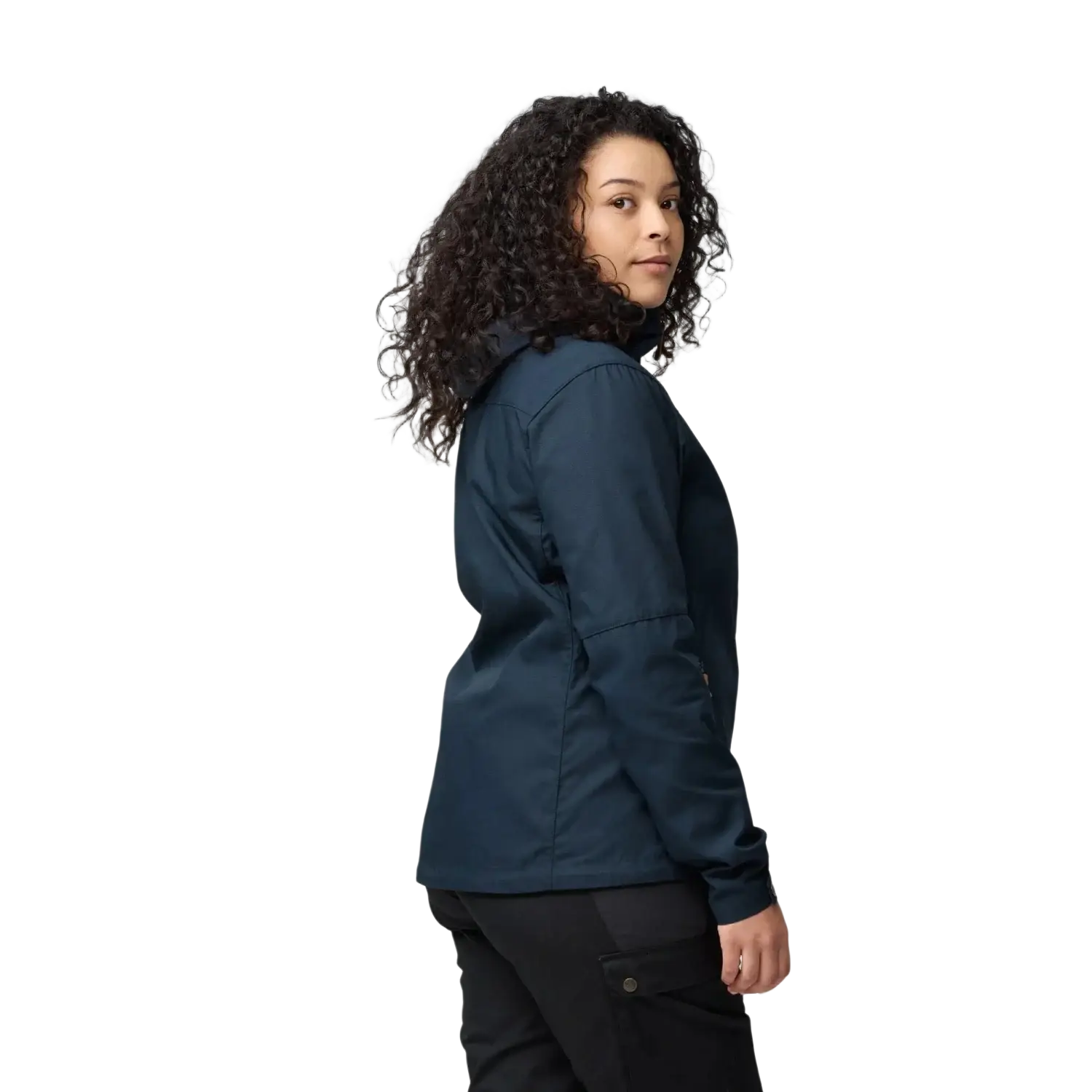 Fjall Raven Women's Stina Jacket in navy, on model side view