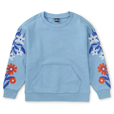 Tea Collection Girl's Floral Sleeve Kanga Popover in scenic blue, flat front view